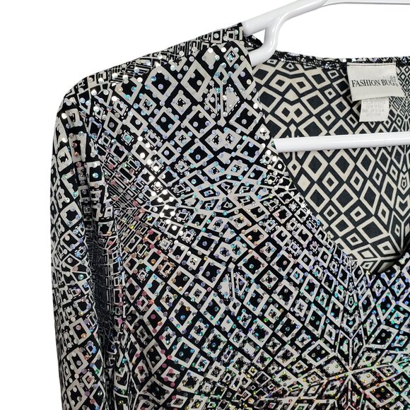 Fashion Bug Size 22 24 Top Mirror Ball Flashy Sequin Geometric Stretch Party - Picture 5 of 14